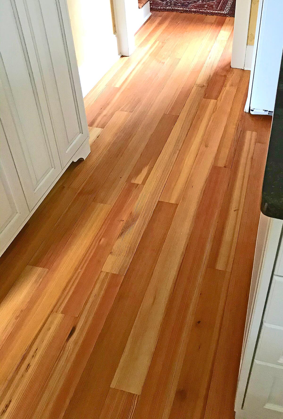 vertical grain heart pine floor with combining heartwood and sapwood