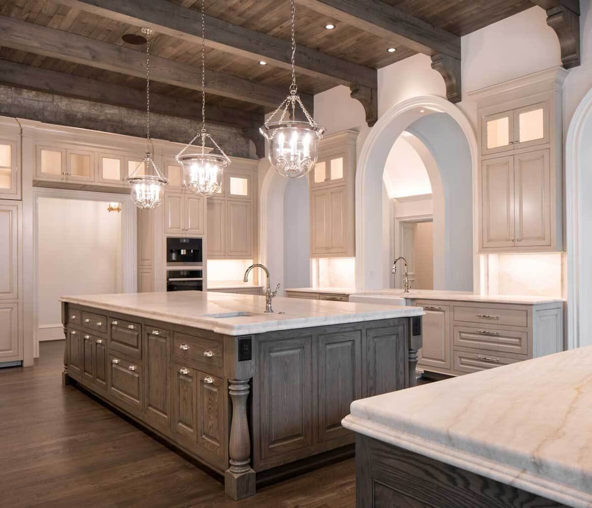 Stunning reclaimed wood box beams installed on ceilings in South Carolina home.