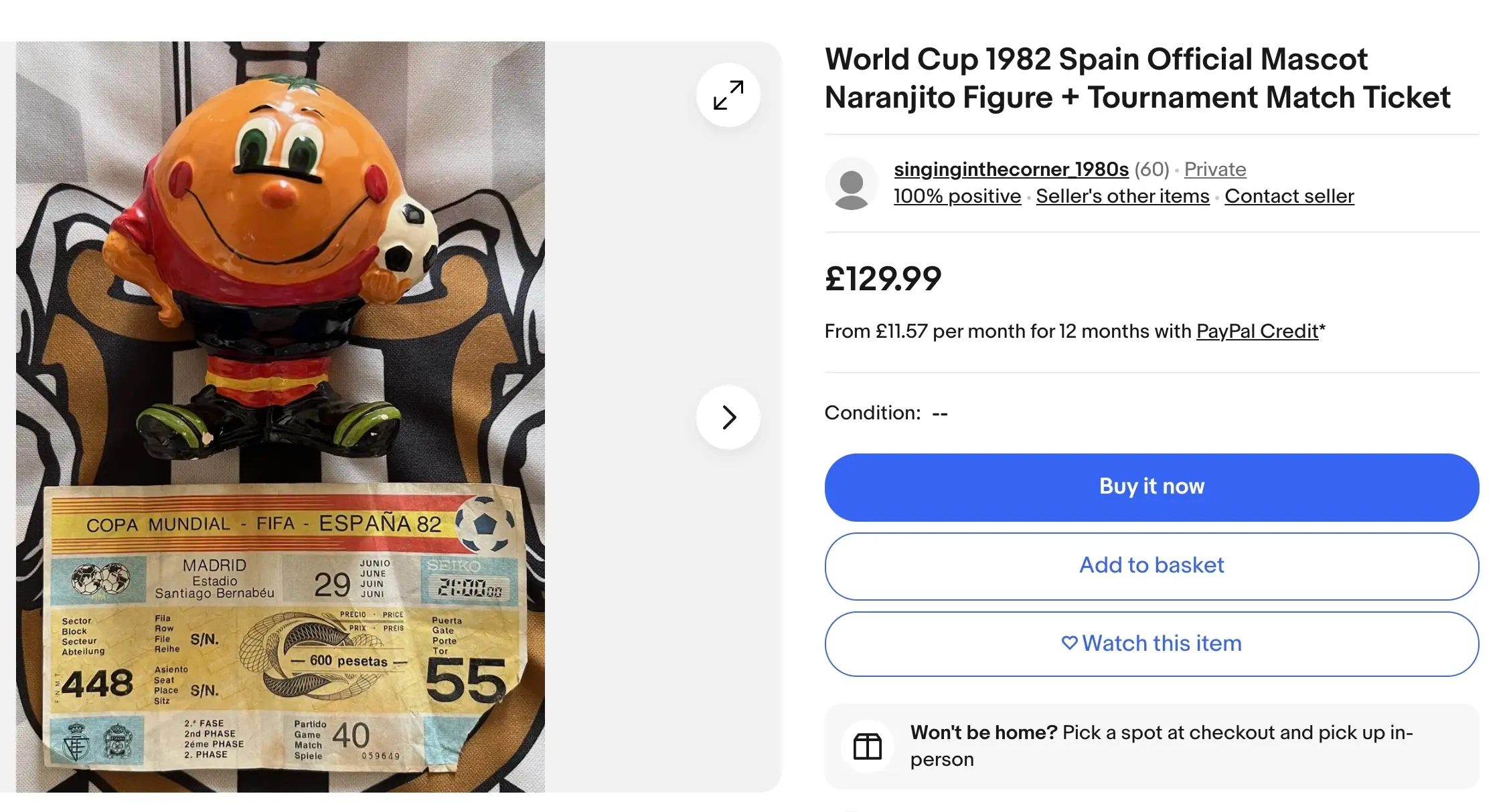 World Cup 1982 Spain Official Mascot Naranjito Figure + Tournament Match Ticket | eBay