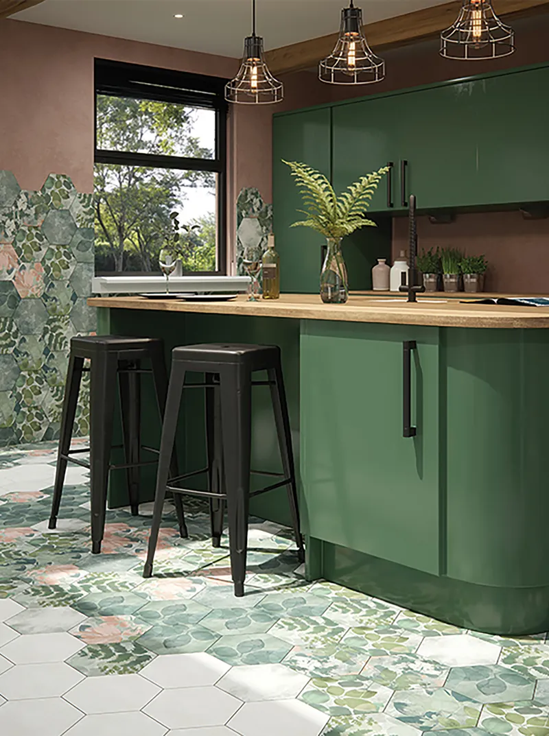 Skew for National Trust, tiles, woodland glade, kitchen