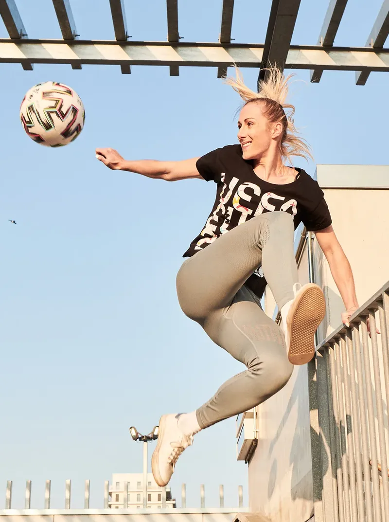 Skew For Uefa Euro 2020, Woman Kicking Ball Wearing Graphic T Shirt