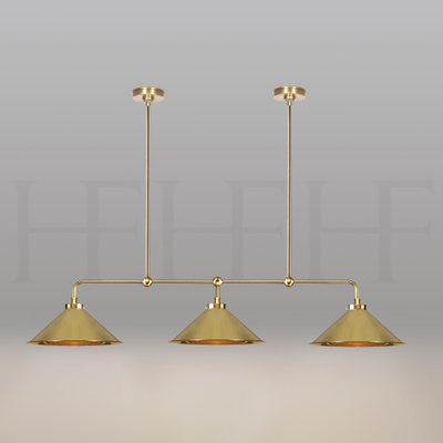 Leila Brass Triple Pendant on Rod, Large, Brass Polished Unlacquered