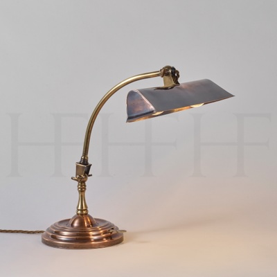 May Desk Lamp with Trough Shade, Antique Brass & Antique Copper