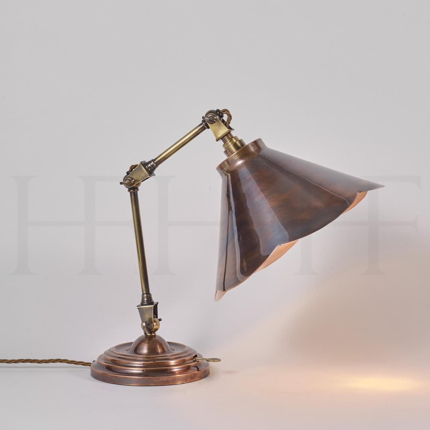 TL 2 Articulated Arm Desk Lamp Antique Brass Antique Copper Scalloped Shade L