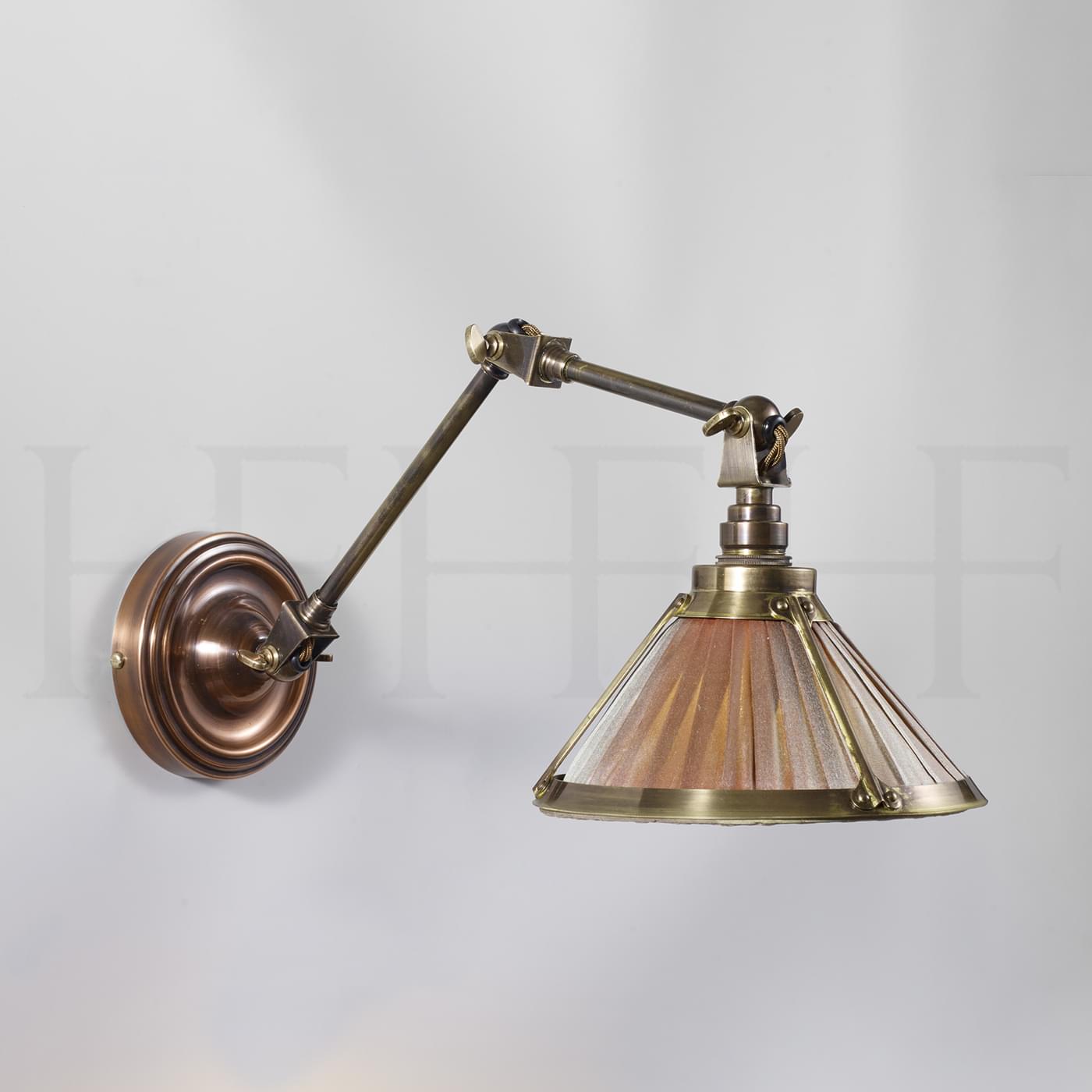 WL19 Venetia Double Arm Wall Light Antique Copper Antique Brass Thyme Shade L