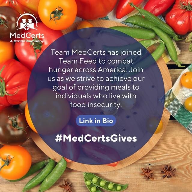During each giving season, our F.A.R.M. team chooses a charitable cause for collective donations. This year, Team MedCerts has joined Team Feed to combat hunger across America. Join us as we strive to achieve our goal of providing meals to individuals who live with food insecurity.

Together, we can make a meaningful impact in ending hunger in our communities.

Donate at Team Feed through the Link in Bio.

#FeedAmerica #TeamFeed #MedCertsGives #TeamMedCerts