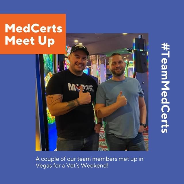 Did you know that each member on our Military Enrollments team is a veteran? Our team is able to provide support with the experience and understanding our service members deserve. 

A couple of our Military Enrollments team members met up in Vegas for a Vet’s Weekend! We love when our team gets the chance to connect in person. 

#TeamMedCerts #MedCertsMeetUp