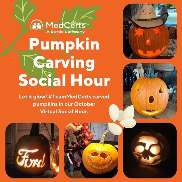 Gourd vibes only here at MedCerts! Our team got together at our latest virtual social hour to carve pumpkins. We love what everyone decided to carve this year!

Do you carve pumpkins each spooky season? Drop your favorite pumpkin seed roasting recipe in the comments! (We have a lot)

Want to join the team? Click the Link in Bio to check out our open positions!