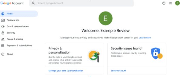 Example page of Google review