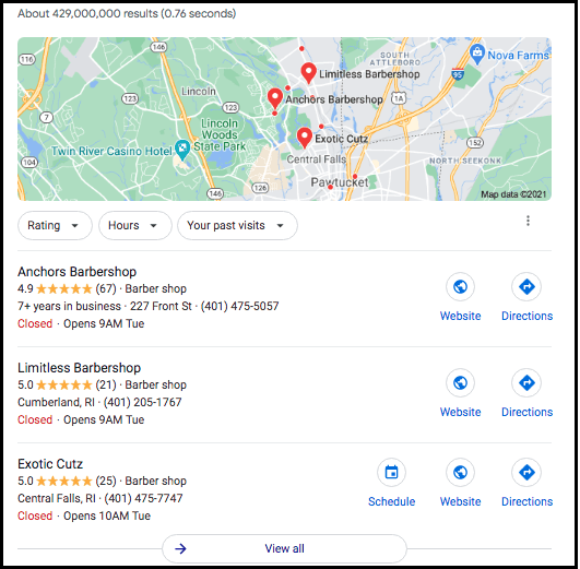 Google Maps 3-pack example