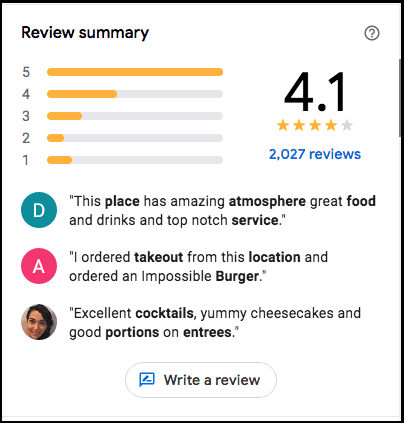 Google Review summary example