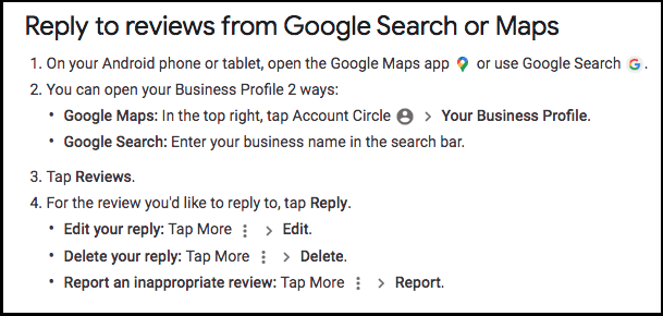 Reply to reviews from Google Search or Maps via Android