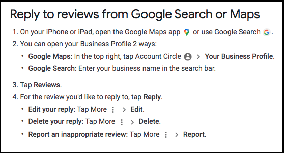 Reply to reviews from Google Search or Maps from iPhone or iPad