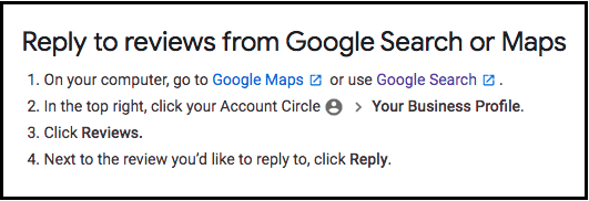 Reply to reviews from Google Search or Maps via laptop or computer