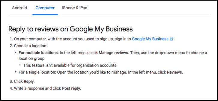 Reply to reviews on Google My Business via computer