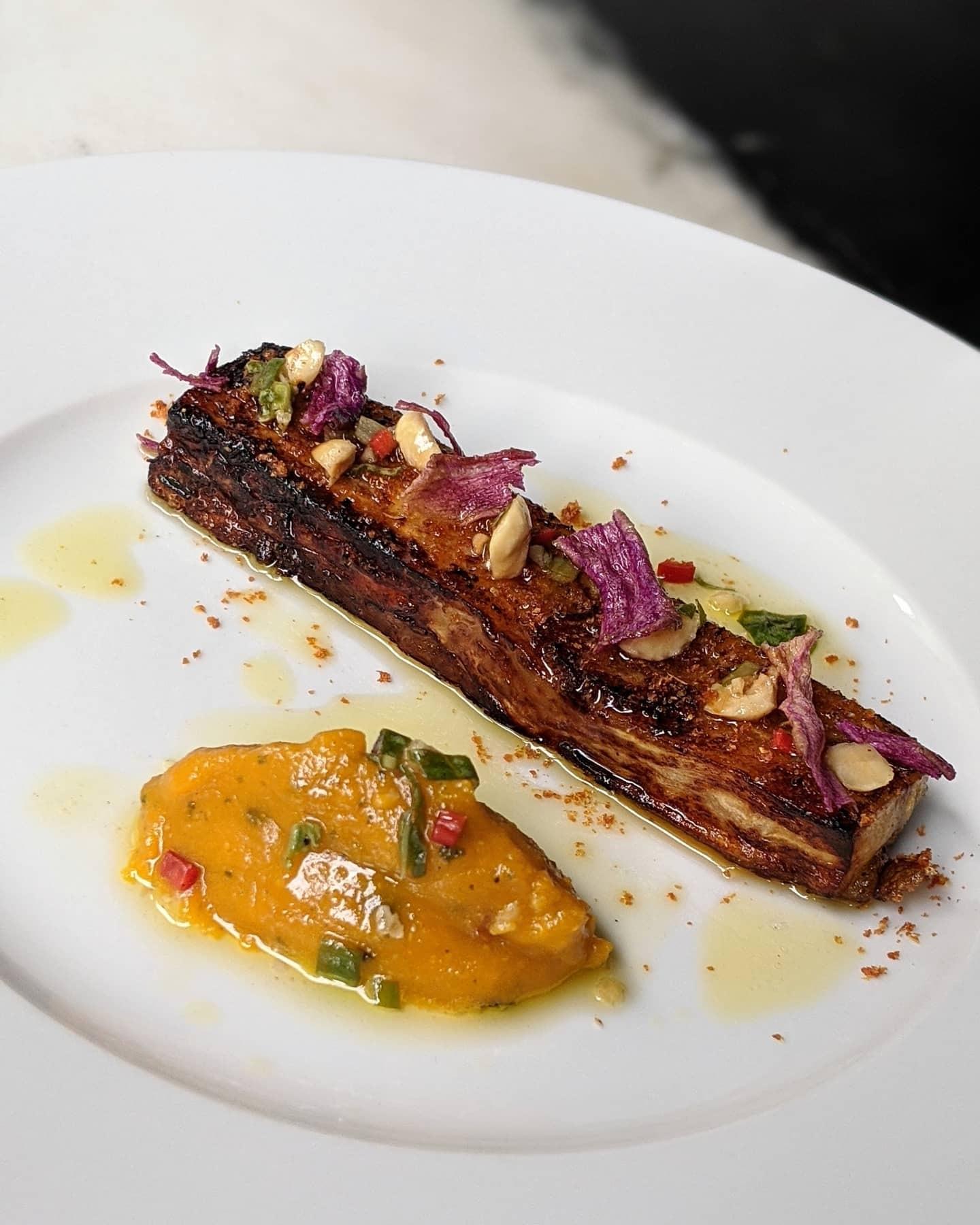 Aubergine compressed with vegan dashi, part of a vegan menu at Angelina