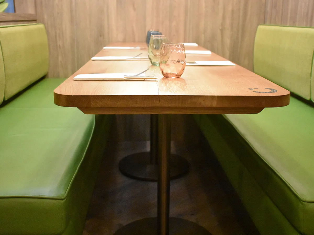 Bowls Restaurant Soho Bespoke Wood Table Tops And Ice Cube Table Bases By Insideoutcontracts