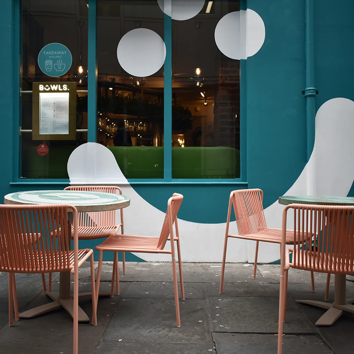 Bowls soho restaurant with outdoor furniture and recycled table tops by insideoutcontracts08