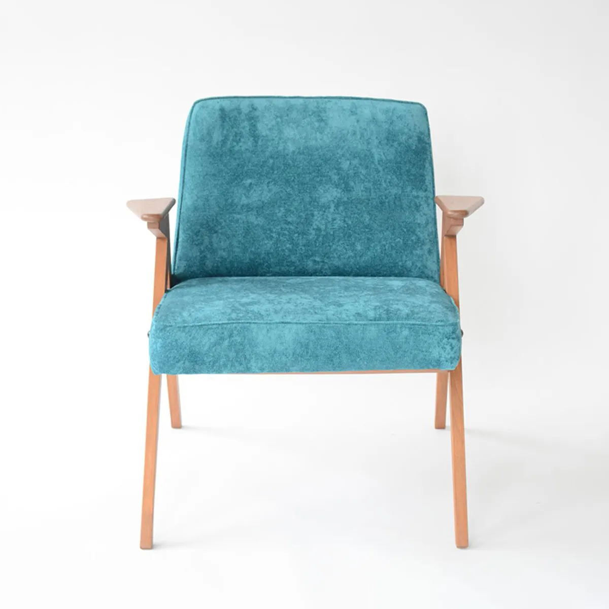 Bunny Armchair In Vintage Blue Velvet With Wooden Legs For Hotels And Offices By Insideoutcontracts 005