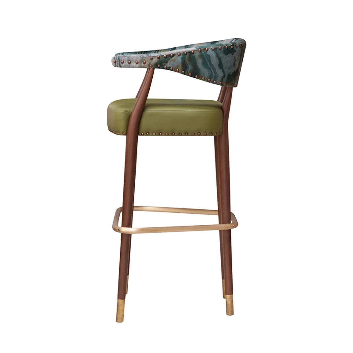 Clara Bar Stool Furniture For Bars With Stud Detailing And Metal Slipper Cups On Wooden Legs 0984