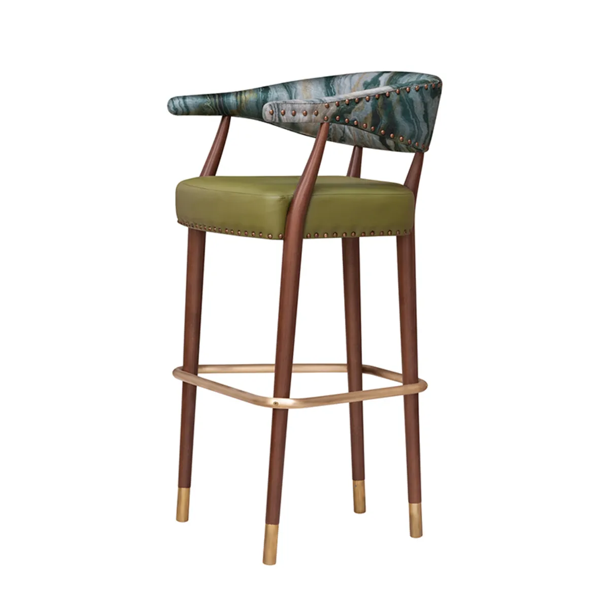 Clara Bar Stool Furniture For Bars With Stud Detailing And Metal Slipper Cups On Wooden Legs 0985