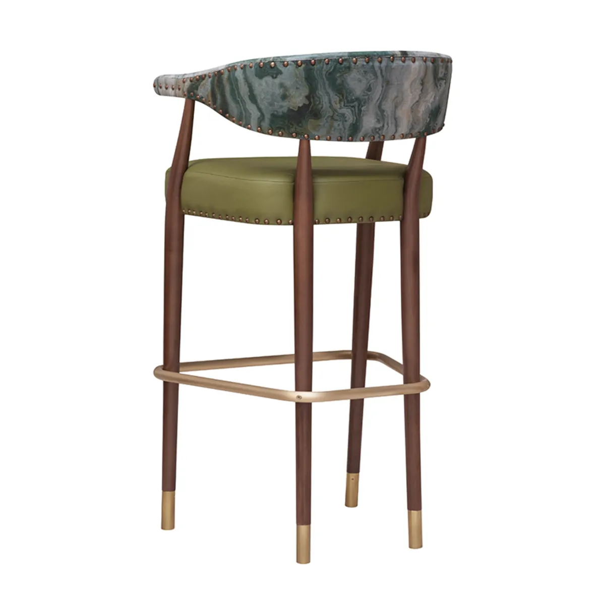 Clara Bar Stool Furniture For Bars With Stud Detailing And Metal Slipper Cups On Wooden Legs 0986