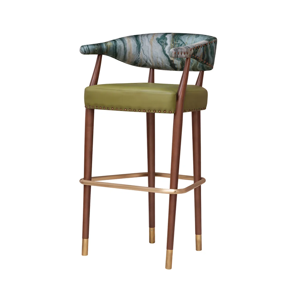 Clara Bar Stool Furniture For Bars With Stud Detailing And Metal Slipper Cups On Wooden Legs 0987