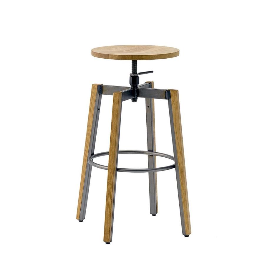 Fiasco Hybrid stool - Industrial screw top stool with wooden frame and metal accents