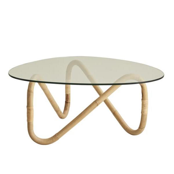 Nami 70s inspired glass and rattan coffee table InsideOutContracts