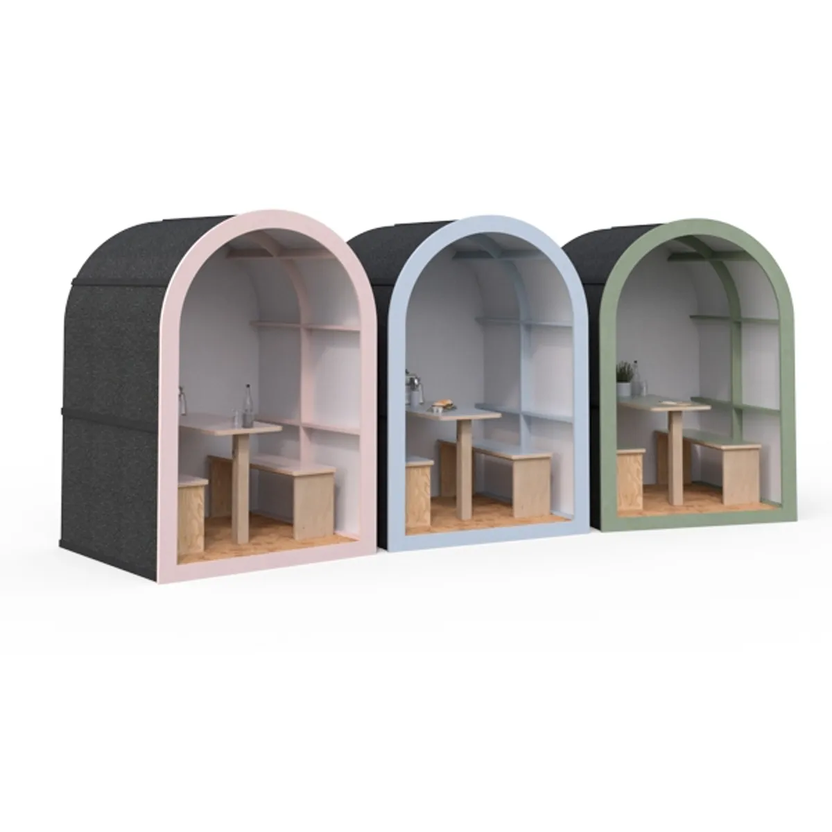 Outdoor pods pastel selection2 Inside Out Contracts