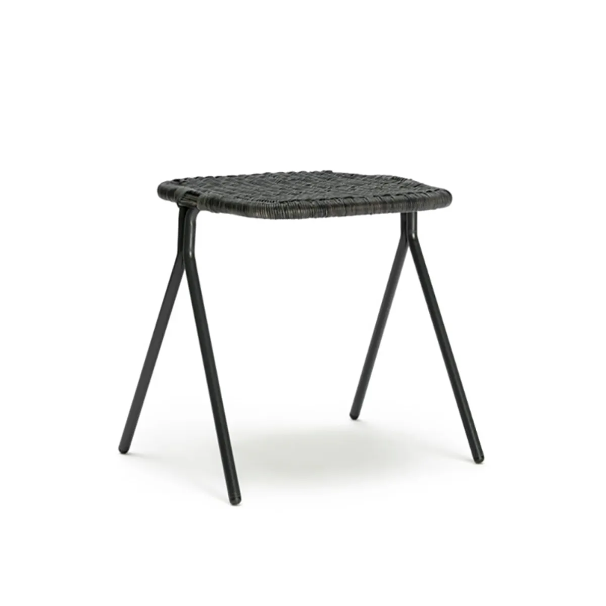 Persi Low Stool Lead Grey Rattan And Metal Stool For Casual Cafes J
