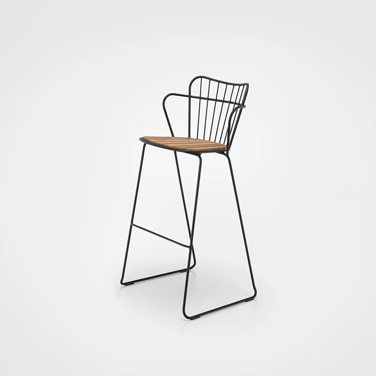 Plumage Bar Stool In Black Metal With Bamboo Seat Outdoor Furniture For Bars