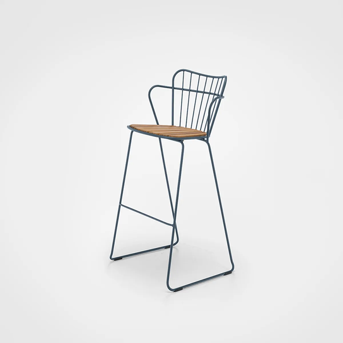 Plumage Bar Stool In Blue Metal With Bamboo Seat Outdoor Furniture For Bars