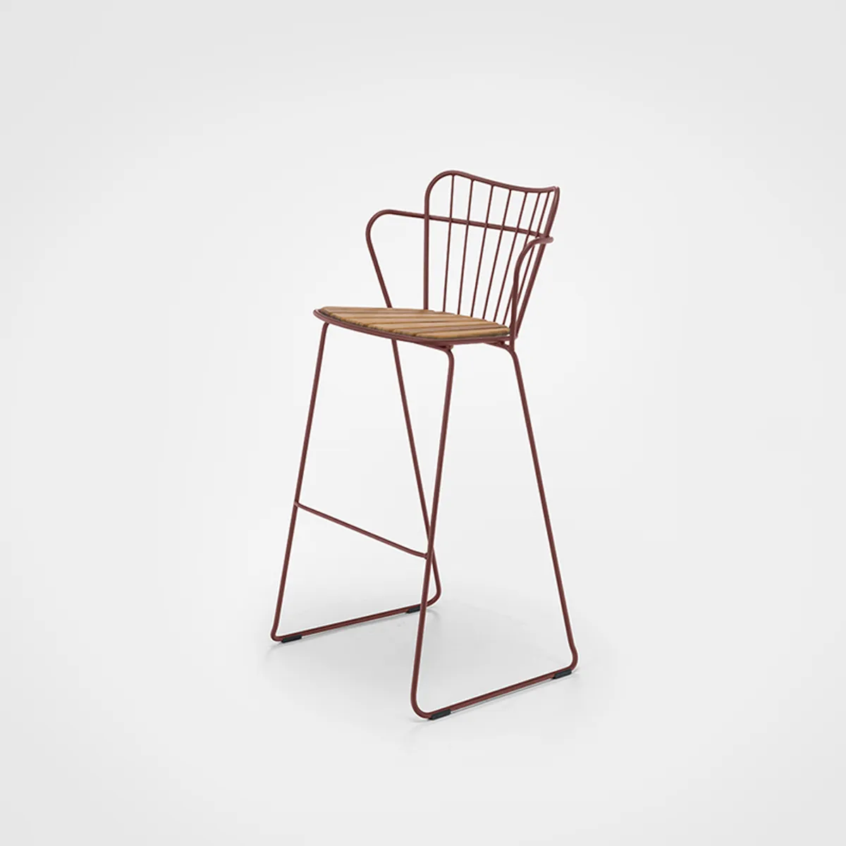 Plumage Bar Stool In Red Metal With Bamboo Seat Outdoor Furniture For Bars