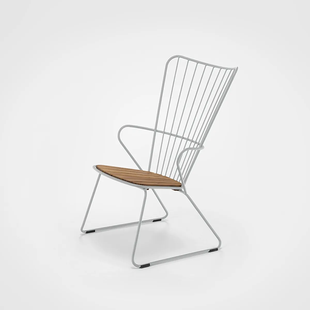 Plumage High Back Chair In White Metal With Bamboo Seat For Outdoor Use