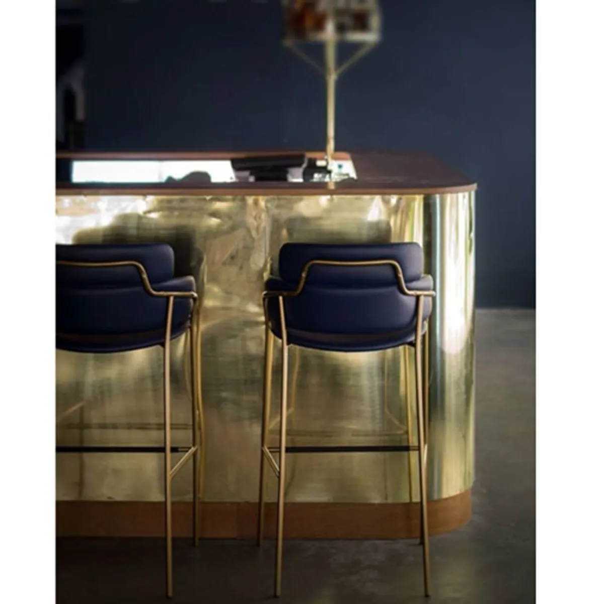 Portobello Bar Stool Gold And Blue Leather