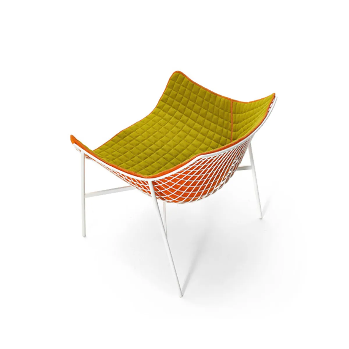Summer White Metal Lounge Chair With Orange And Green Seat Pad For Outside Bars And Restaurants 070