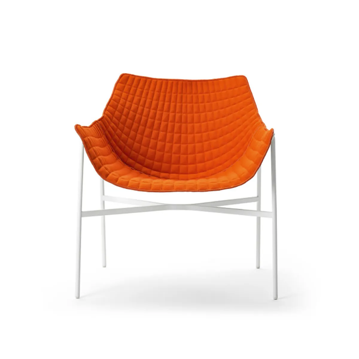 Summer White Metal Lounge Chair With Orange Seat Pad For Outside Bars And Restaurants