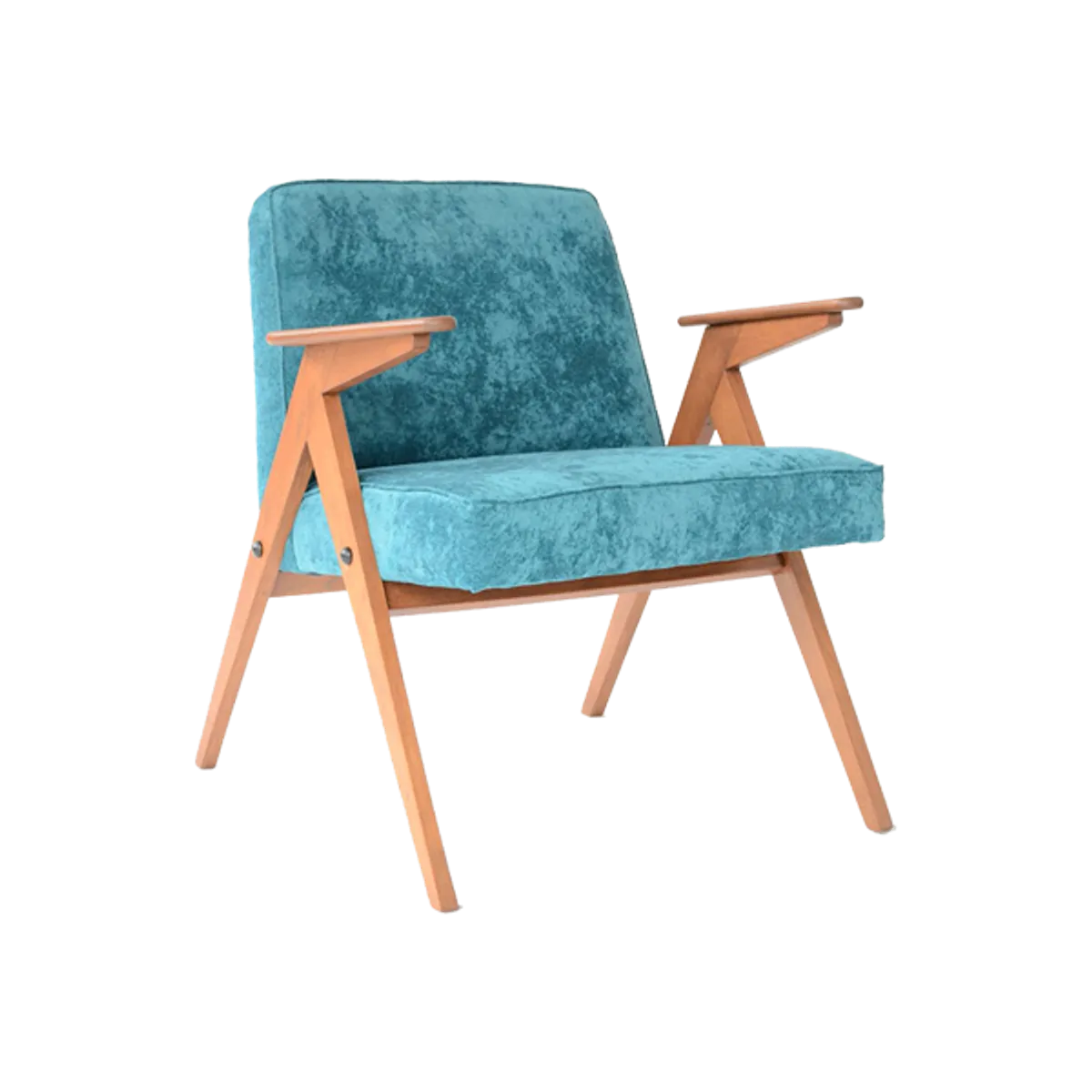 Web Bunny Armchair In Vintage Blue Velvet With Wooden Legs For Hotels And Offices By Insideoutcontracts 003