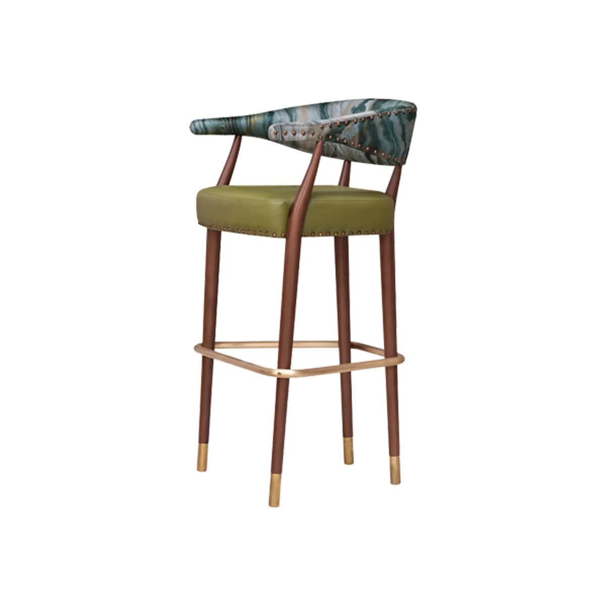 Web Clara Bar Stool Furniture For Bars With Stud Detailing And Metal Slipper Cups On Wooden Legs 0985