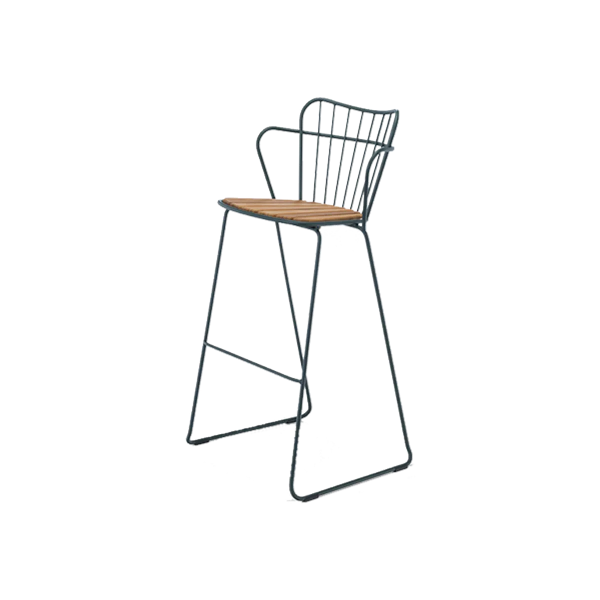 Web Plumage Bar Stool In Green Metal With Bamboo Seat Outdoor Furniture For Bars
