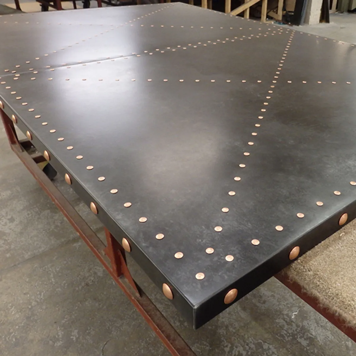 Zinc Table Top Dark Patina W Copper Studs Pattern