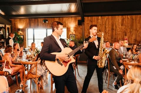 Amber Roaming Band at Silchester Farm Wedding Breakfast Entertainment Juliet Mckee Photography 10