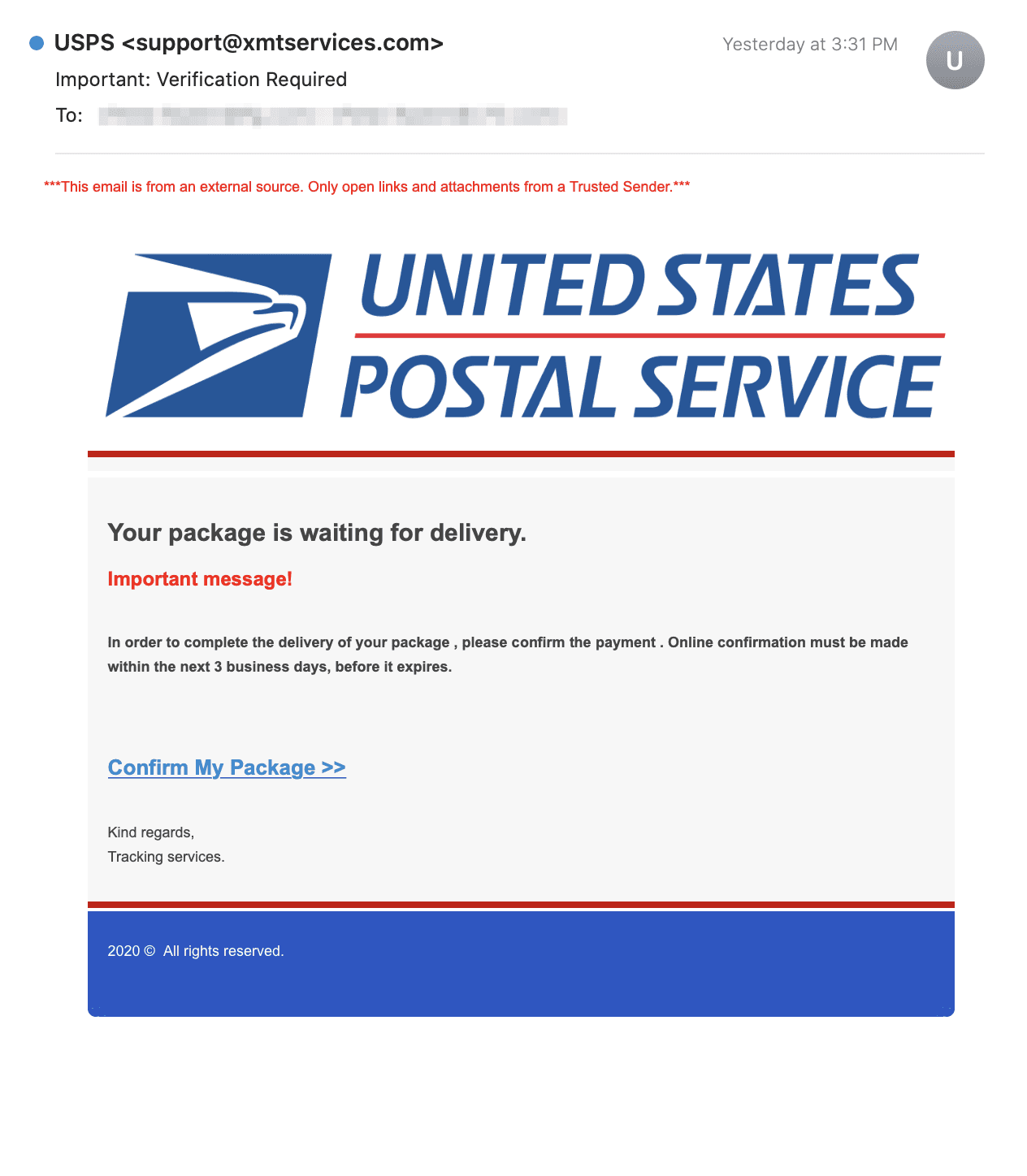 USPS Impersonated in Credit Card Phishing Scam