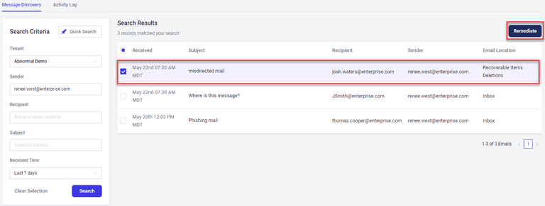 Abnormal security email search and respond dashboard