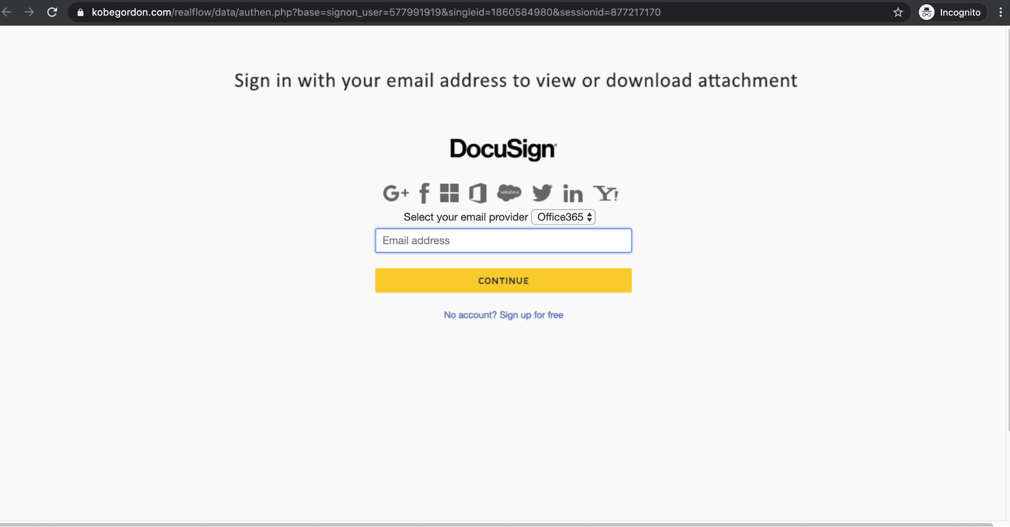 DocuSign phishing impersonation login