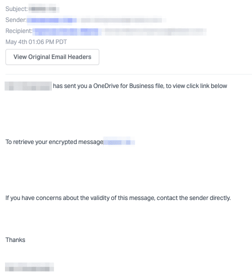 Internal phishing attack email