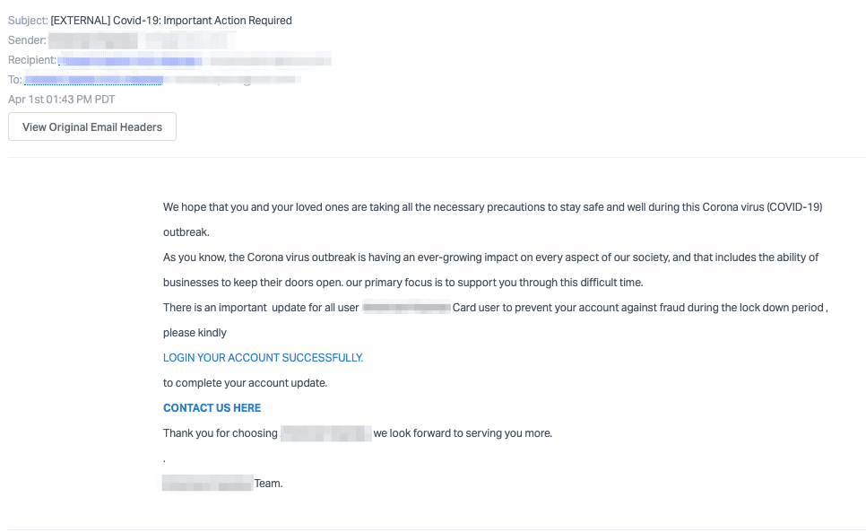 Credit card phishing attempt