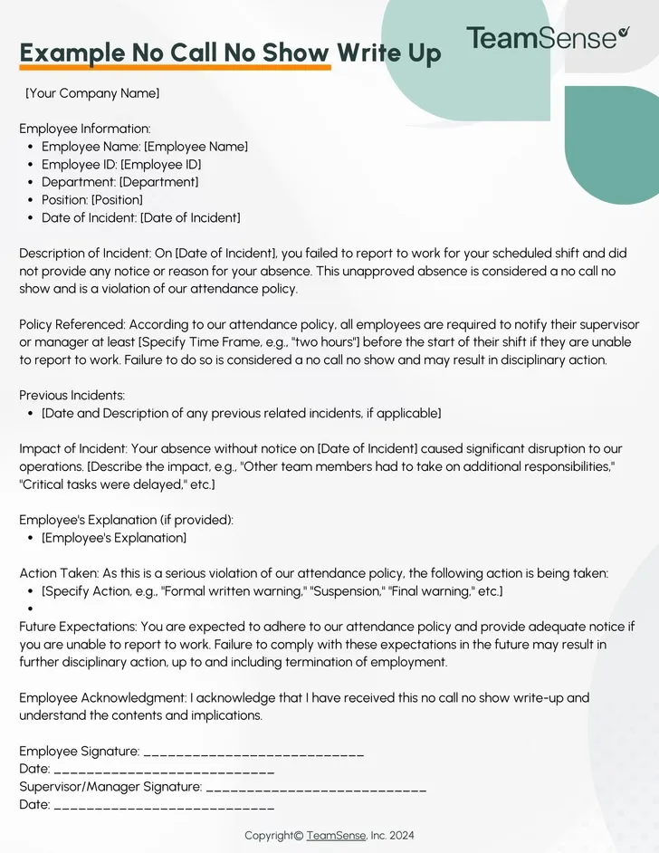 How to Write a No Call No show Write Up (W/Example Template) TeamSense