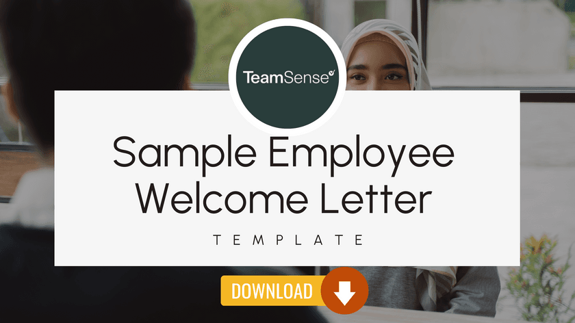 An image with text reading sample employee welcome letter template download from TeamSense